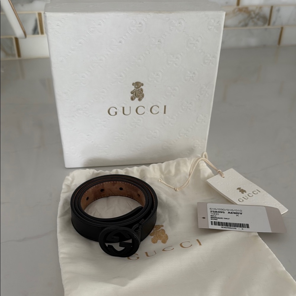 Gucci Children's Black Leather Belt with G-Shaped Buckle